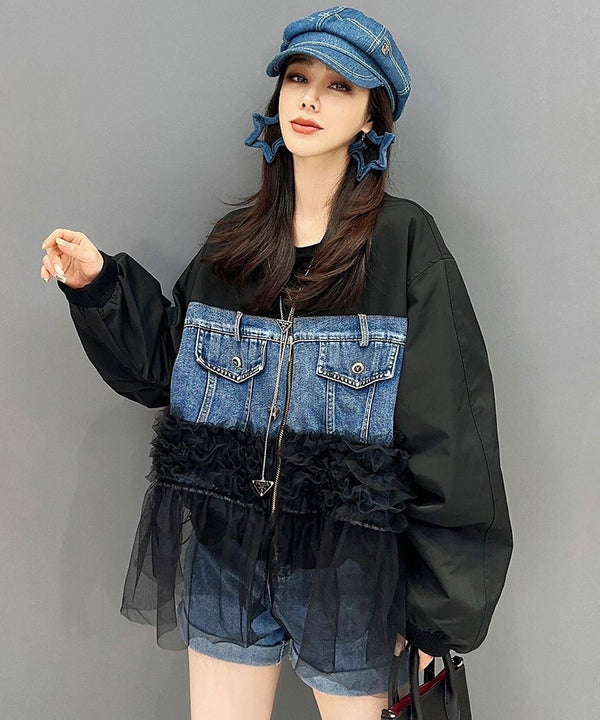 Denim Corset Tulle Layered Jacket